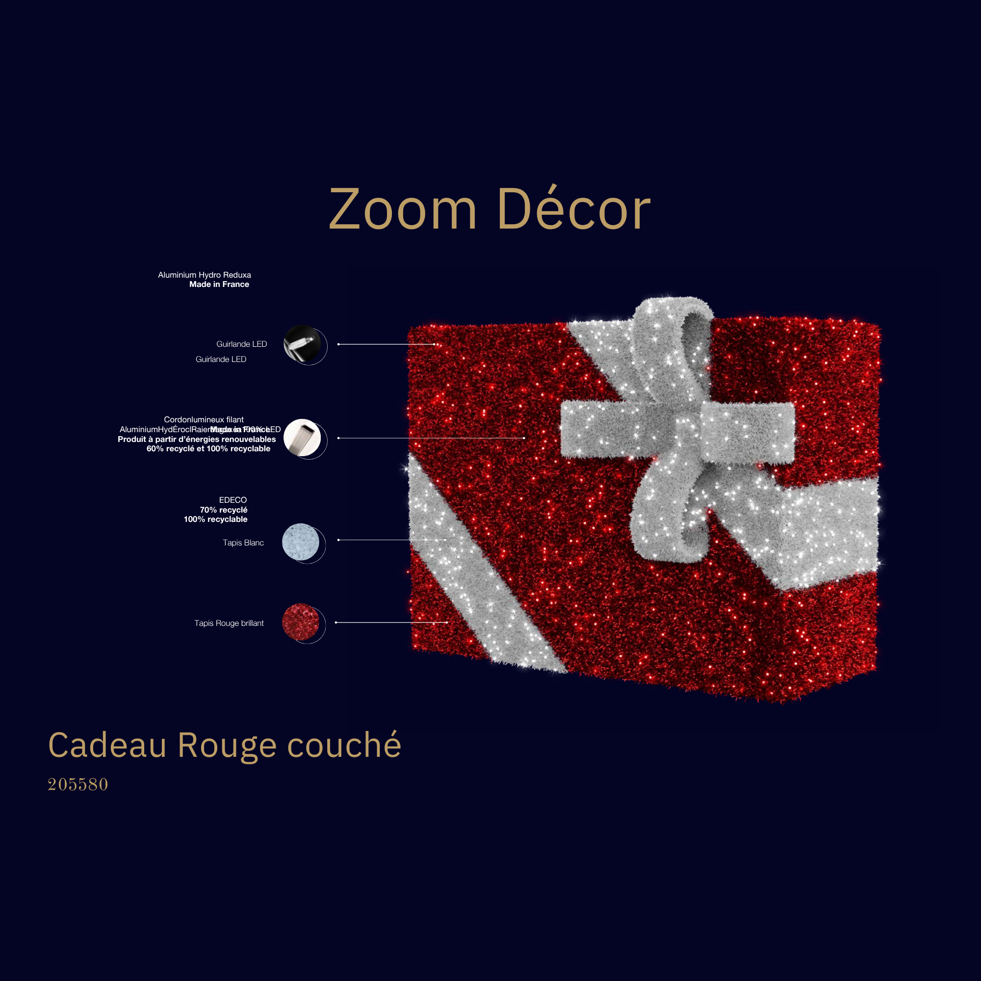 Décor de noël 3D Cadeau couché H1,5 x L2 x P0,8m